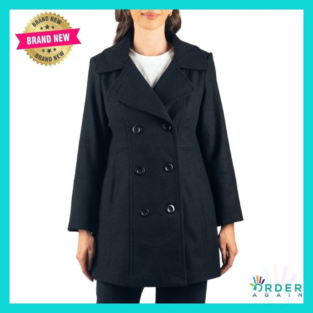 Wool Blend Peacoat Classic Double Breasted A-Line Oversized Fit Winter Coat